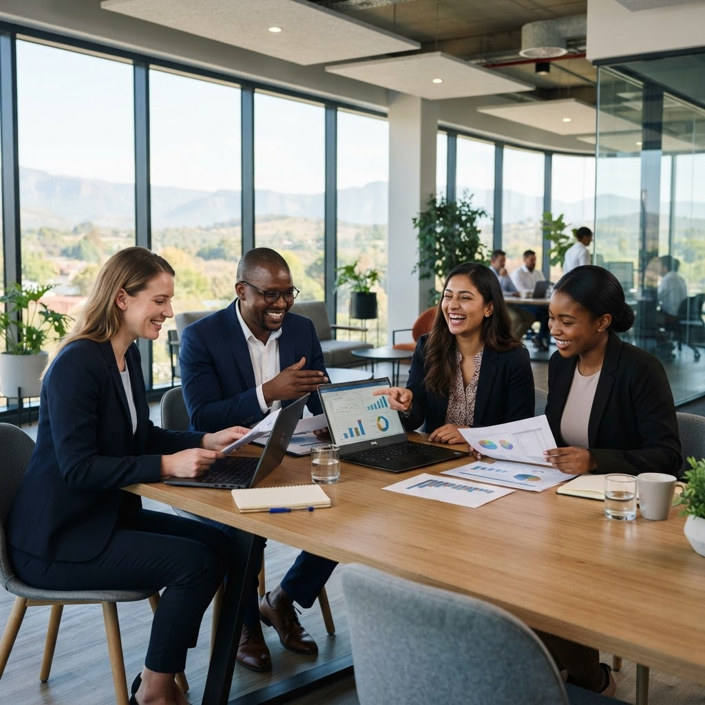Diverse Horlas Trading Enterprise team collaborating in a modern Nelspruit office